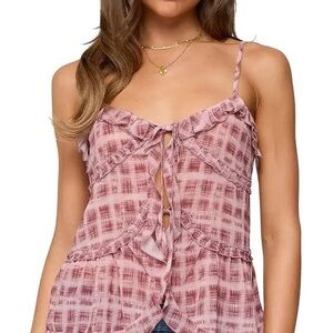 Edikted Pink Checkered Ruffle Camisole